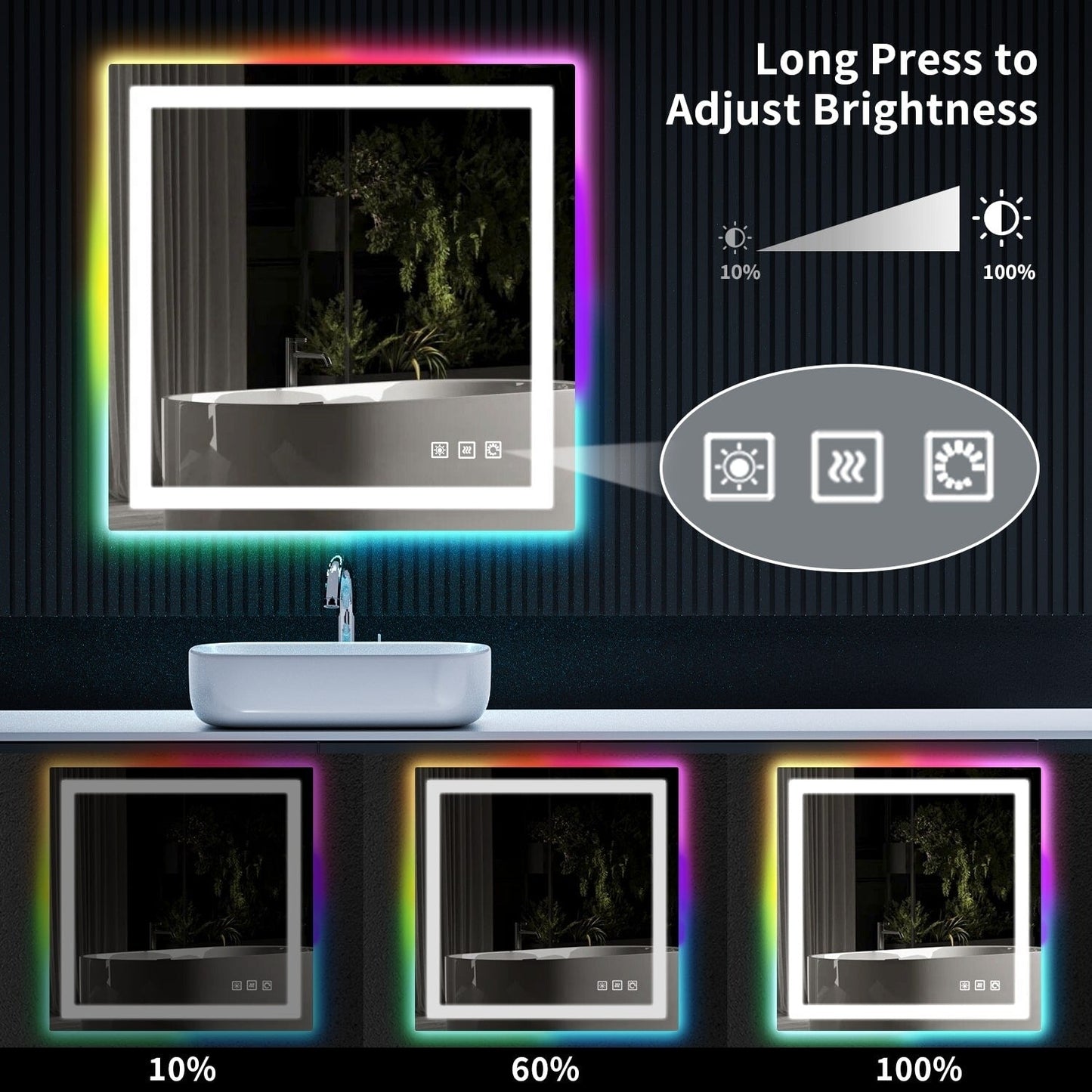 Miroir de salle de bain antibuée avec rétroéclairage RGB et éclairage LED frontal