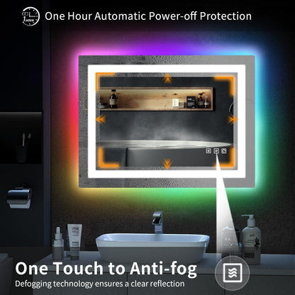 Miroir de salle de bain antibuée avec rétroéclairage RGB et éclairage LED frontal