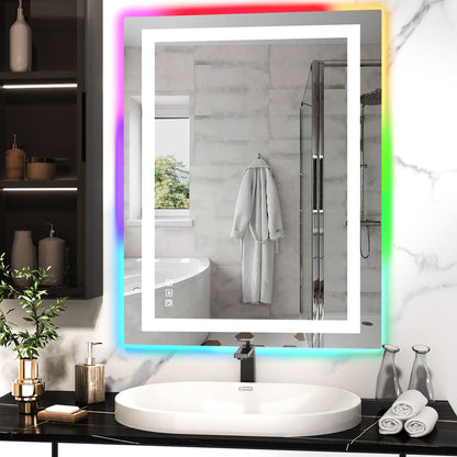 Miroir de salle de bain antibuée avec rétroéclairage RGB et éclairage LED frontal