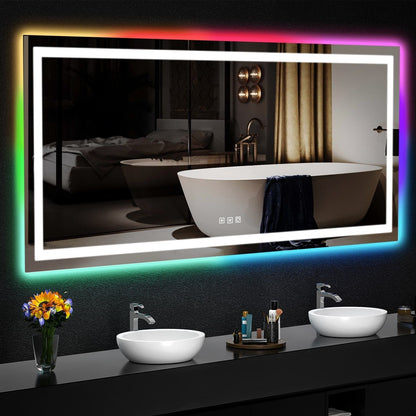 Miroir de salle de bain antibuée avec rétroéclairage RGB et éclairage LED frontal
