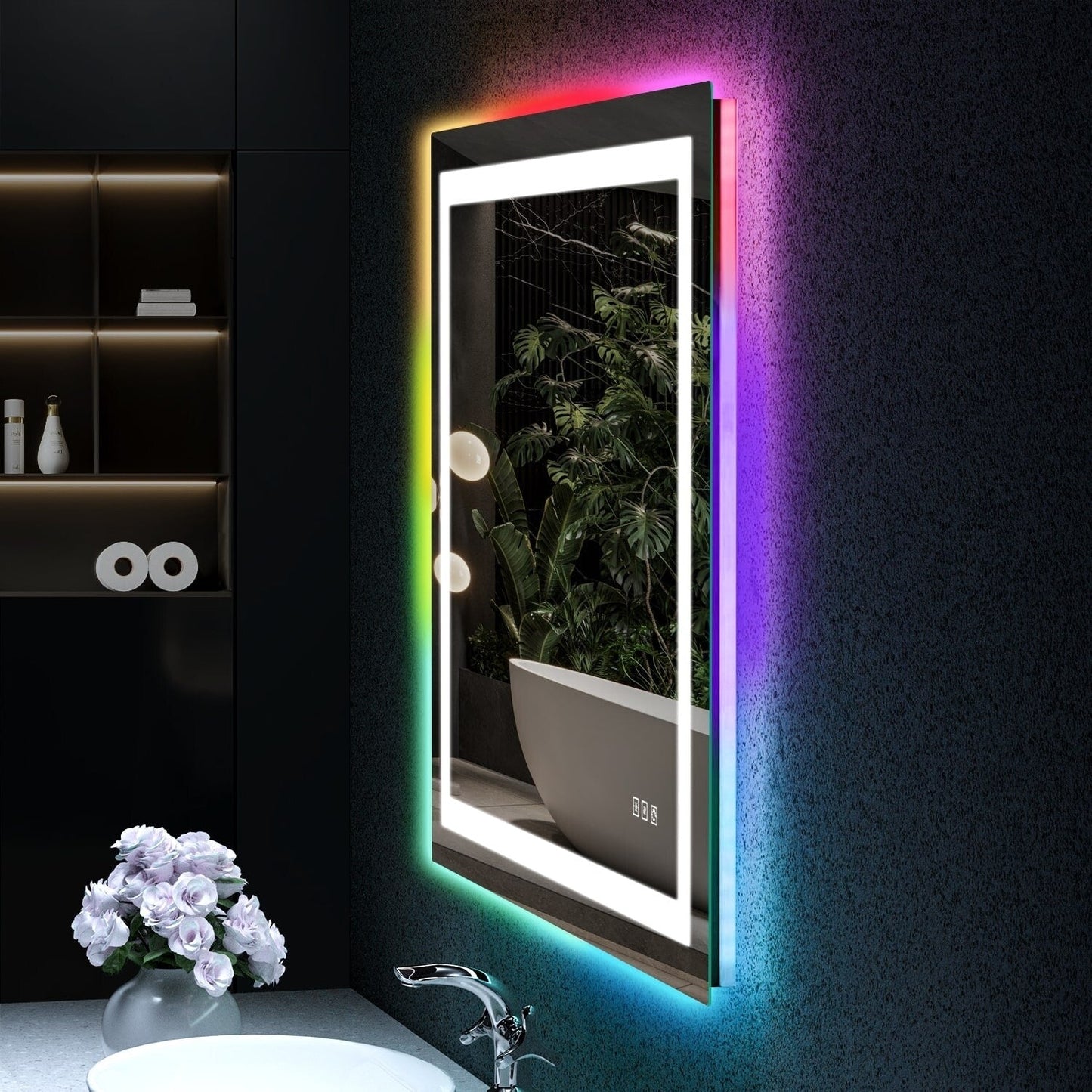 Miroir de salle de bain antibuée avec rétroéclairage RGB et éclairage LED frontal