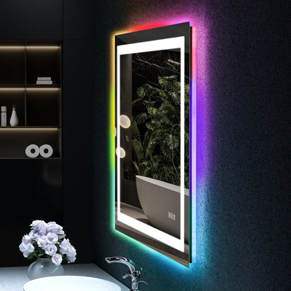 Miroir de salle de bain antibuée avec rétroéclairage RGB et éclairage LED frontal