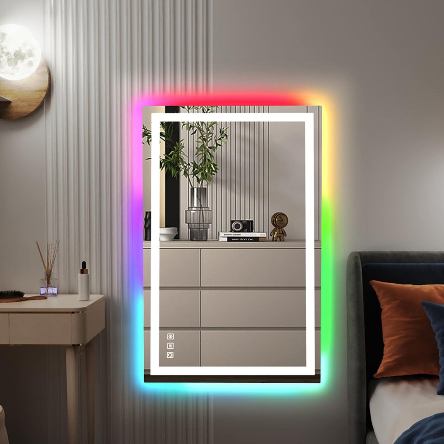 Miroir de salle de bain antibuée avec rétroéclairage RGB et éclairage LED frontal