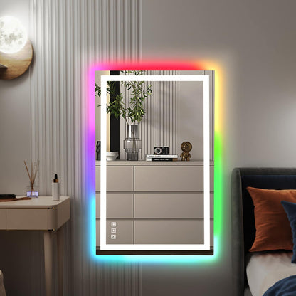 Miroir de salle de bain antibuée avec rétroéclairage RGB et éclairage LED frontal