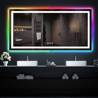 Miroir de salle de bain antibuée avec rétroéclairage RGB et éclairage LED frontal