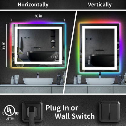 Miroir de salle de bain antibuée avec rétroéclairage RGB et éclairage LED frontal