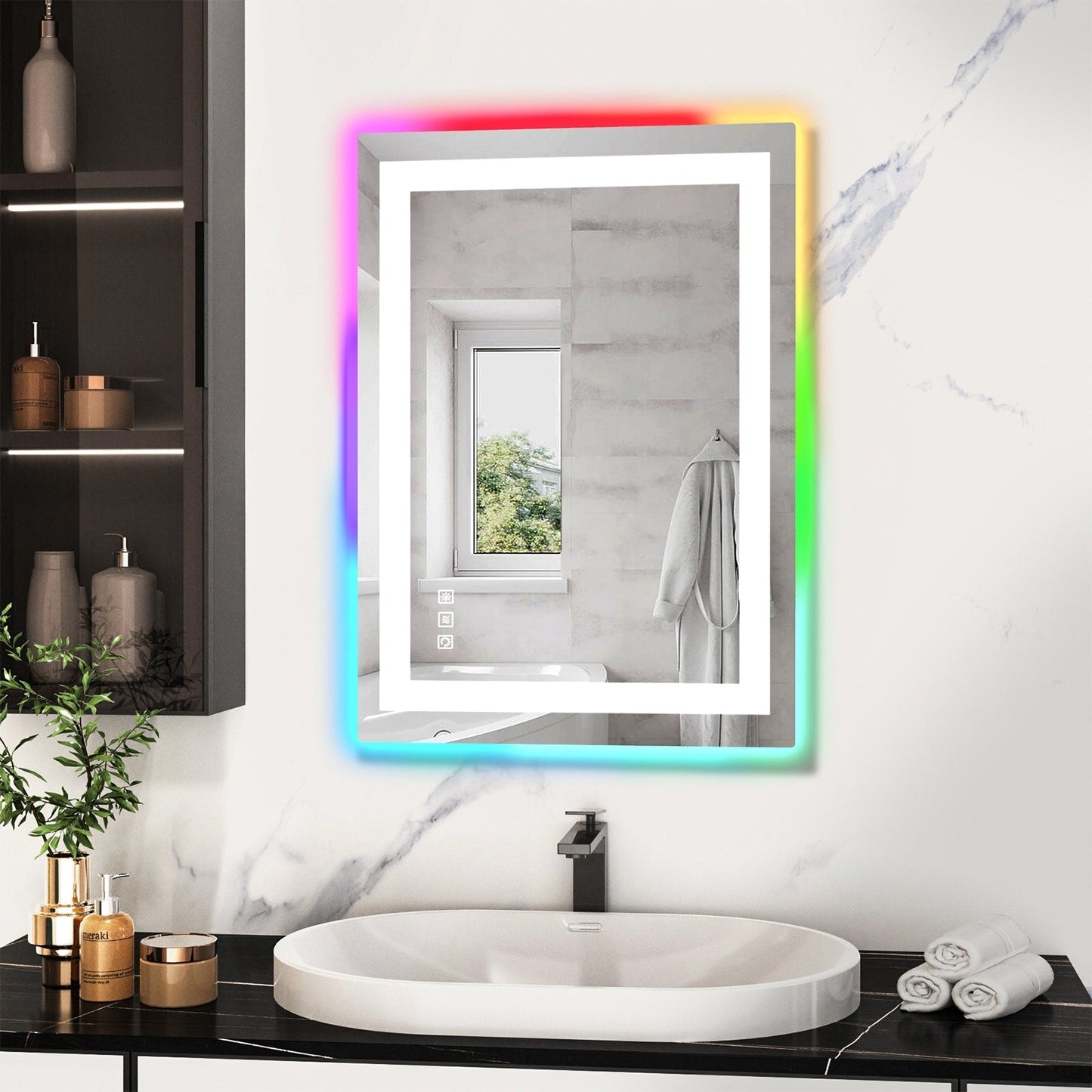 Miroir de salle de bain antibuée avec rétroéclairage RGB et éclairage LED frontal
