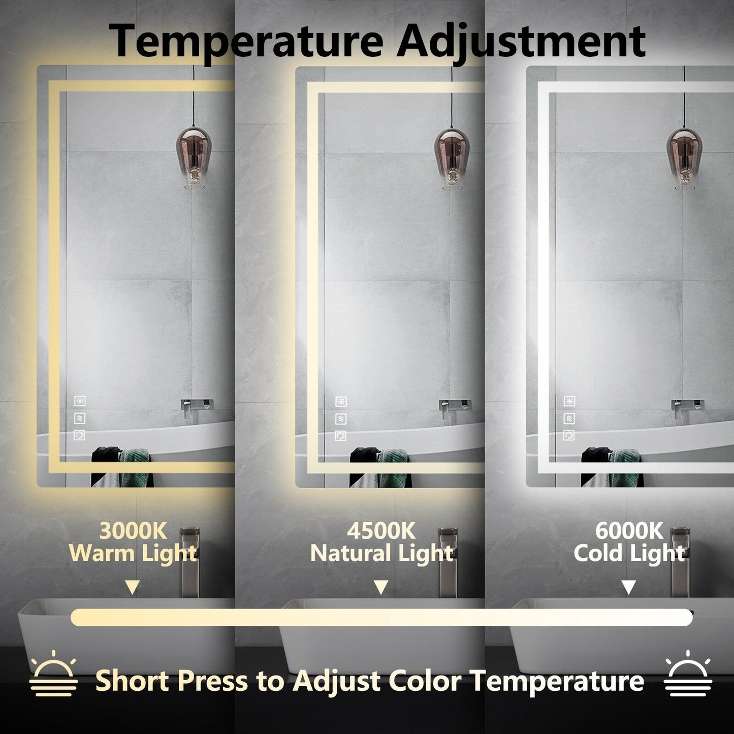 Miroir de salle de bain antibuée avec rétroéclairage RGB et éclairage LED frontal