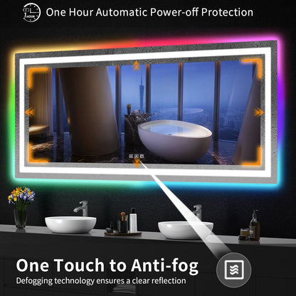 Miroir de salle de bain antibuée avec rétroéclairage RGB et éclairage LED frontal