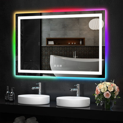 Miroir de salle de bain antibuée avec rétroéclairage RGB et éclairage LED frontal
