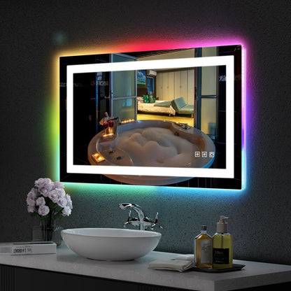 Miroir de salle de bain antibuée avec rétroéclairage RGB et éclairage LED frontal