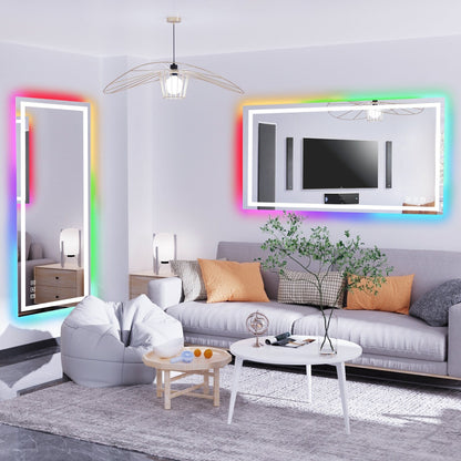 Miroir de salle de bain antibuée avec rétroéclairage RGB et éclairage LED frontal