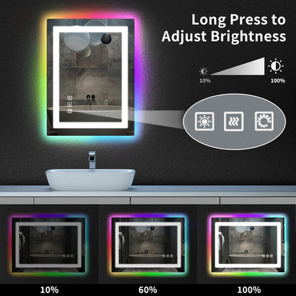 Miroir de salle de bain antibuée avec rétroéclairage RGB et éclairage LED frontal