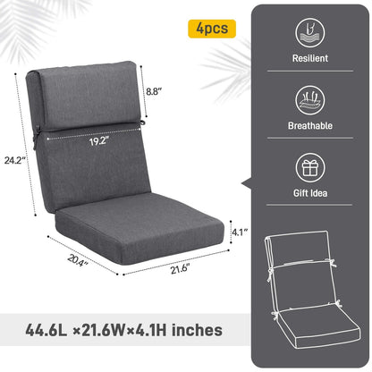 Aoodor Lot de 4 coussins pour chaises de jardin à dossier haut, 46x21x4 pouces (coussins uniquement)