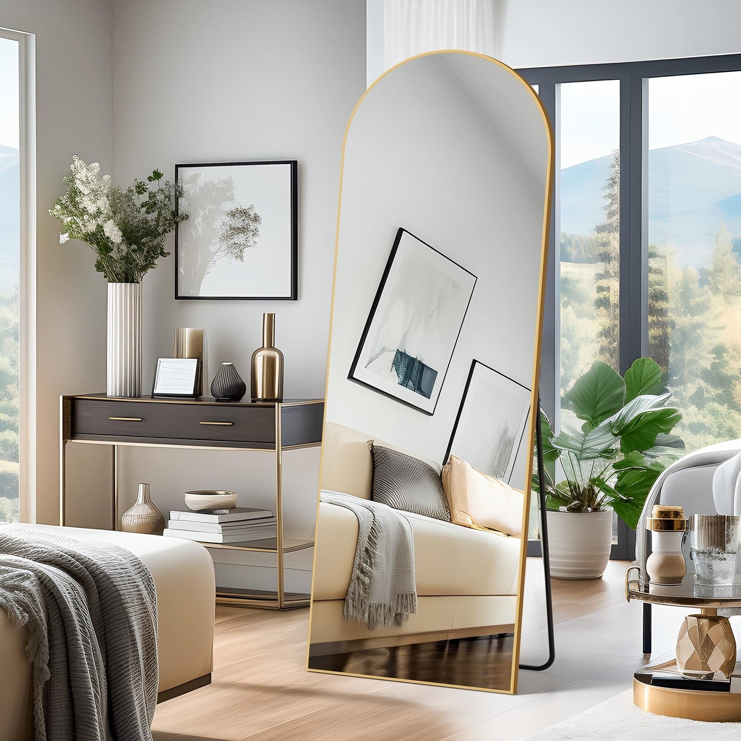 Dovelina Miroir mural à poser, miroir de corps entier, miroir de sol avec arche