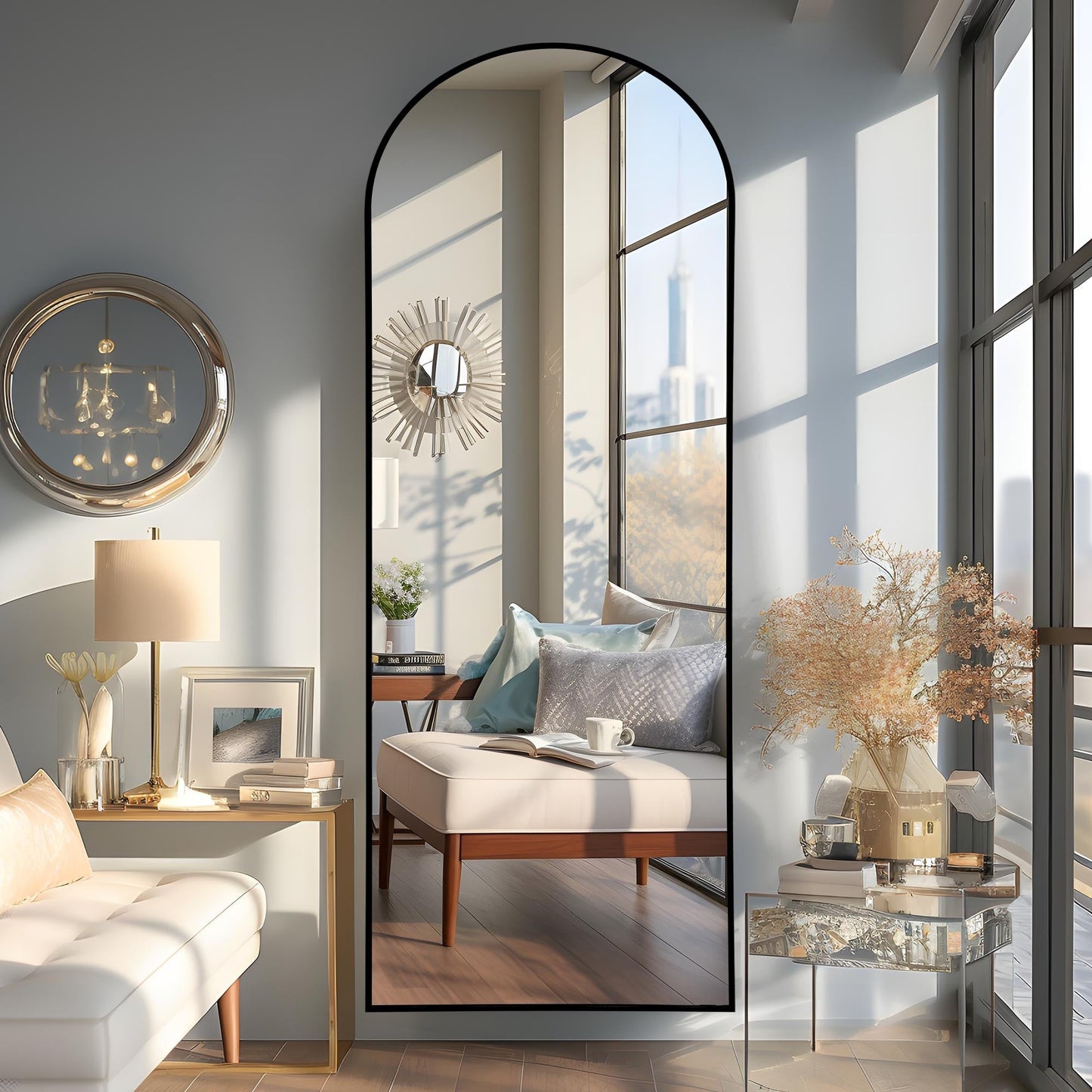 Dovelina Miroir mural à poser, miroir de corps entier, miroir de sol avec arche