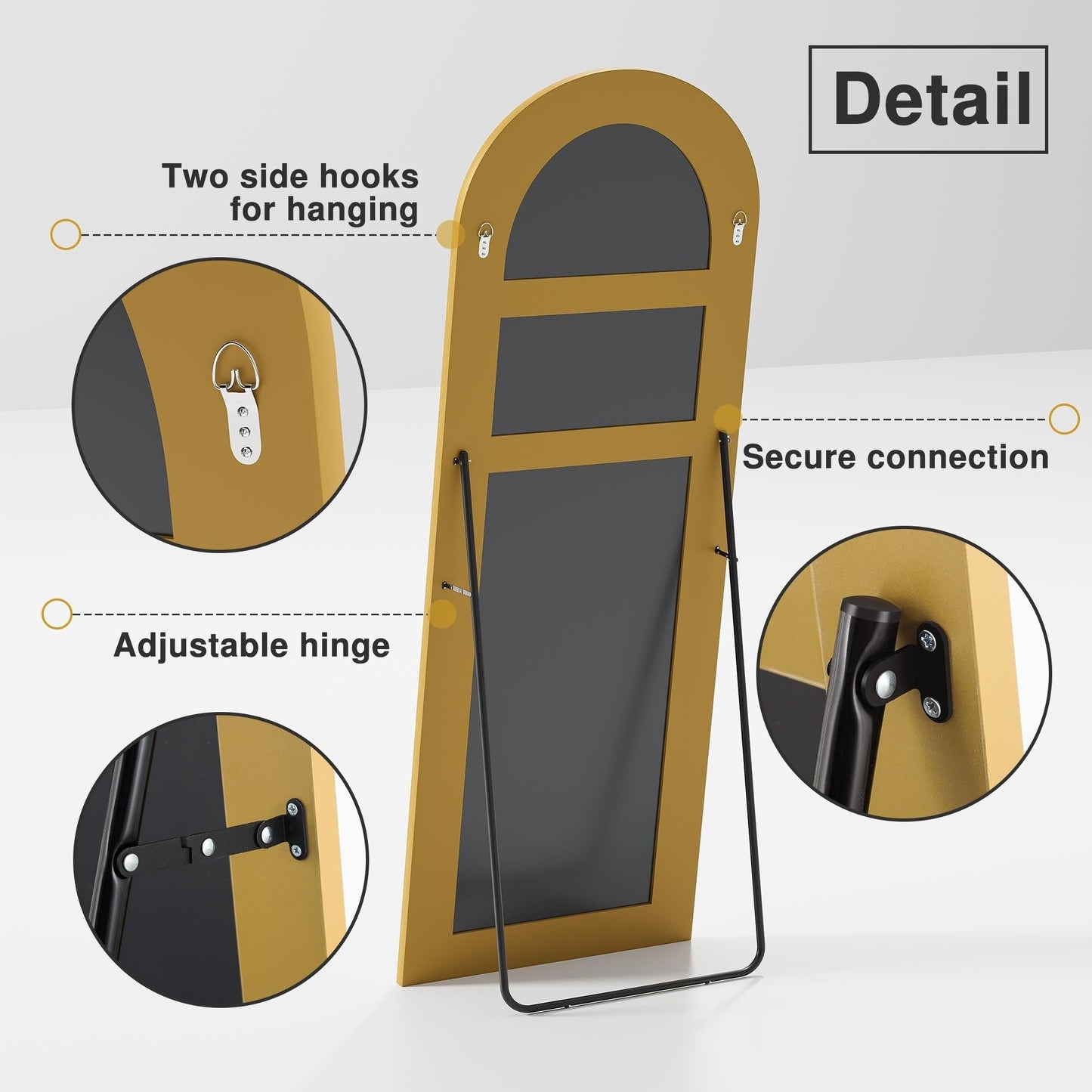 Dovelina Miroir mural à poser, miroir de corps entier, miroir de sol avec arche