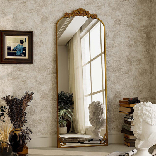 Grand miroir en forme d'arche avec motif floral baroque