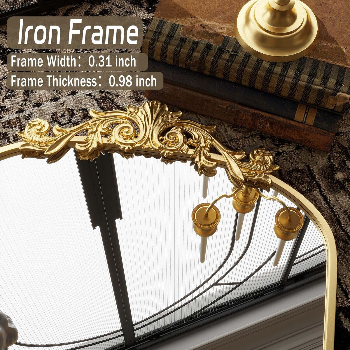 Grand miroir en forme d'arche avec motif floral baroque