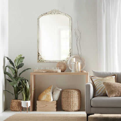 Grand miroir de sol en bois massif sculpté avec arche