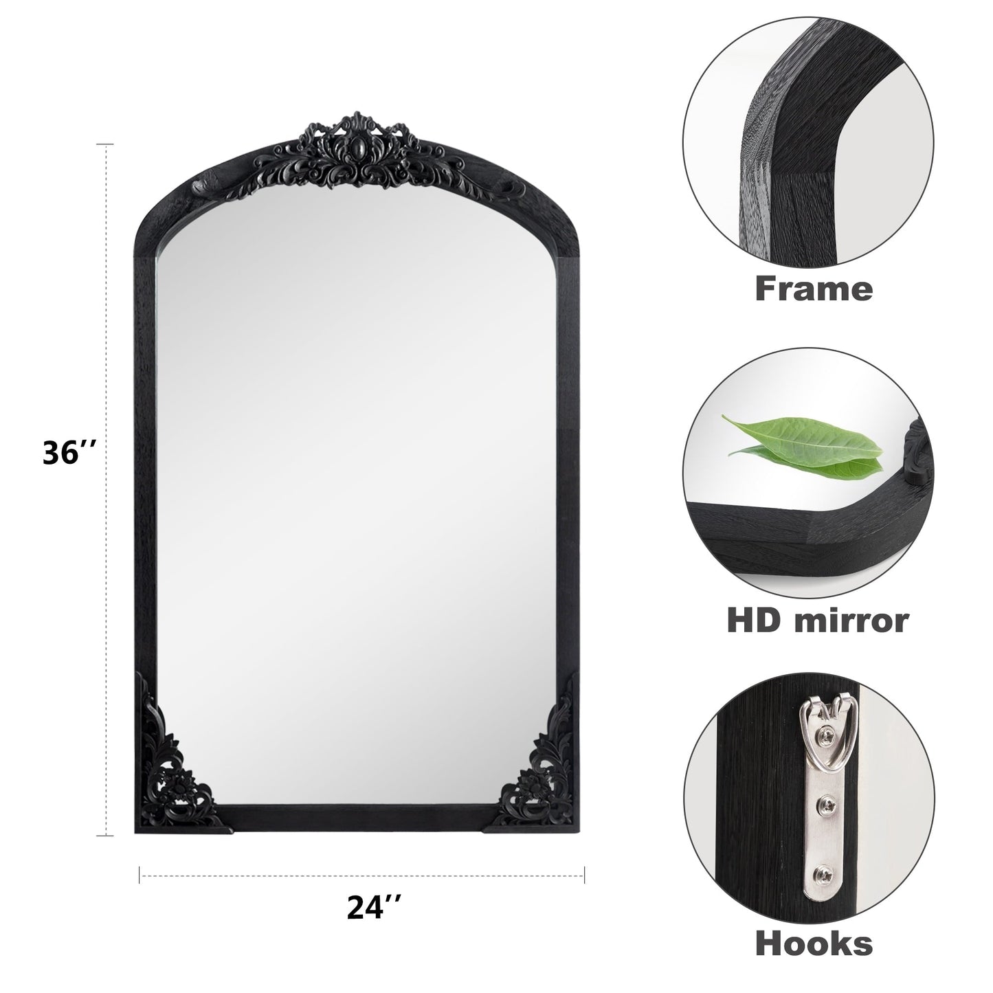 Grand miroir de sol en bois massif sculpté avec arche