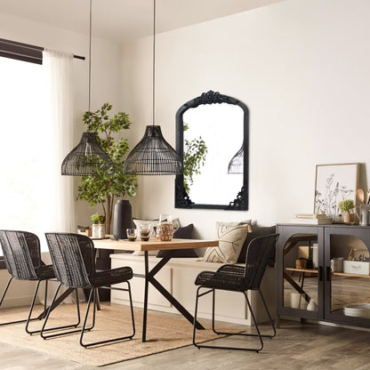 Grand miroir de sol en bois massif sculpté avec arche