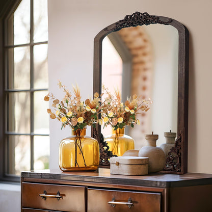 Grand miroir de sol en bois massif sculpté avec arche