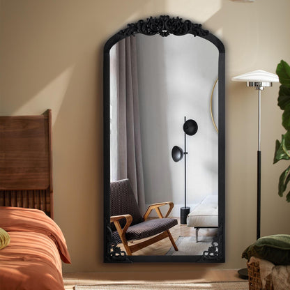 Grand miroir de sol en bois massif sculpté avec arche