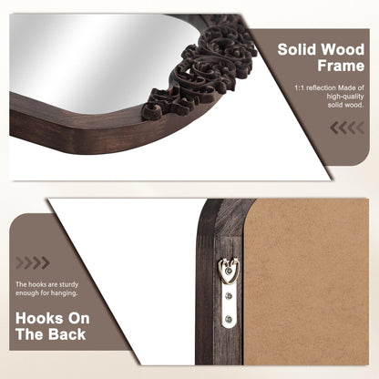 Grand miroir de sol en bois massif sculpté avec arche