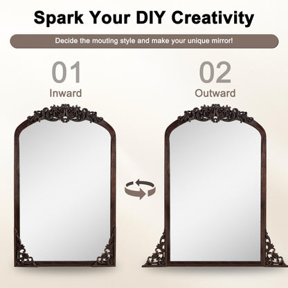 Grand miroir de sol en bois massif sculpté avec arche