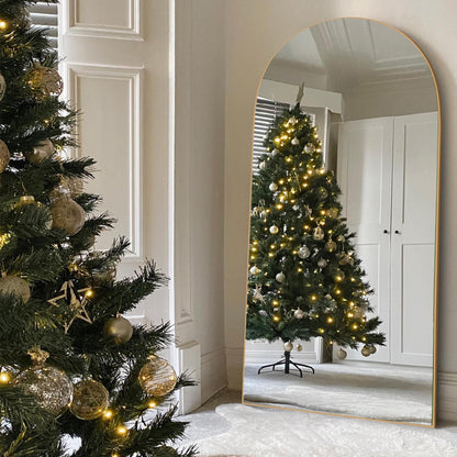 Grand miroir de sol en bois avec arche, miroir mural