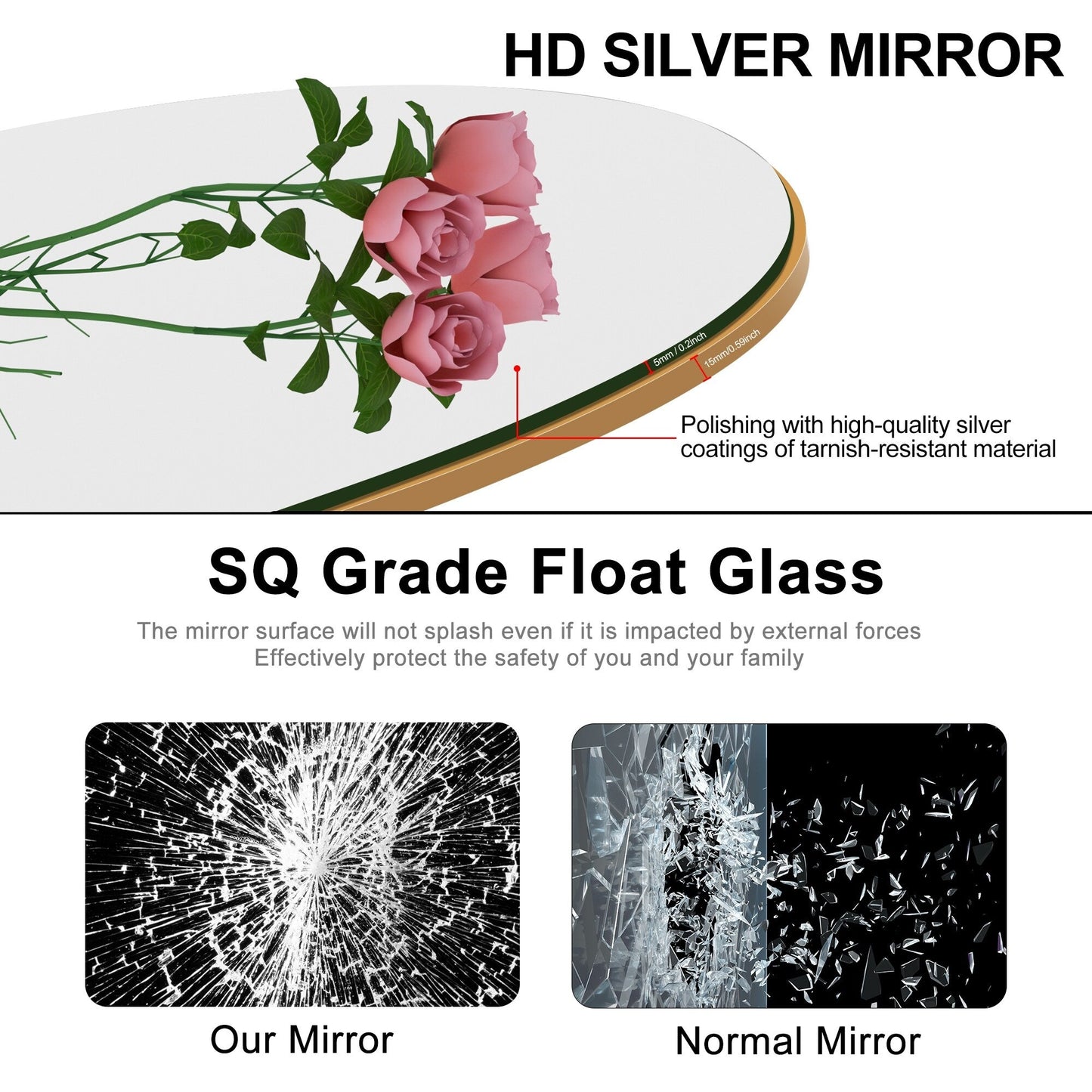 Grand miroir de sol en bois avec arche, miroir mural