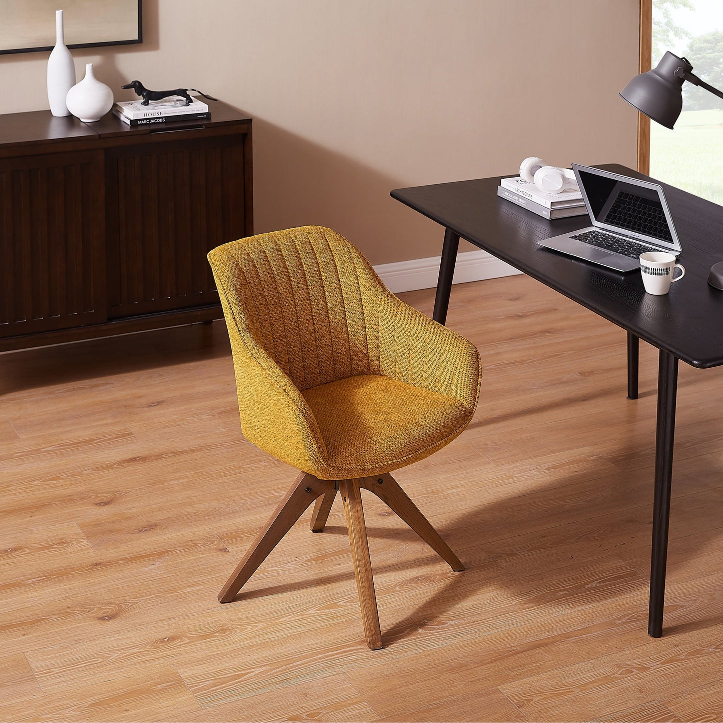 Fauteuil pivotant à accoudoirs pour bureau moderne Art Leon avec pieds en bois