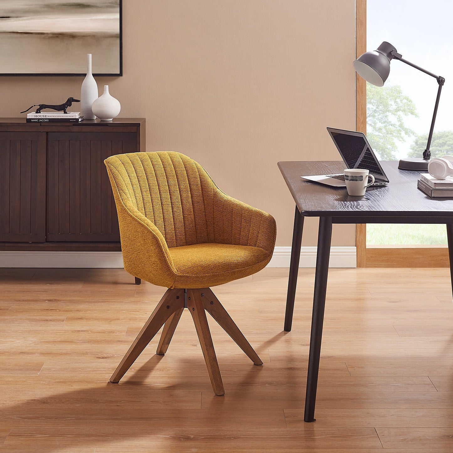 Fauteuil pivotant à accoudoirs pour bureau moderne Art Leon avec pieds en bois