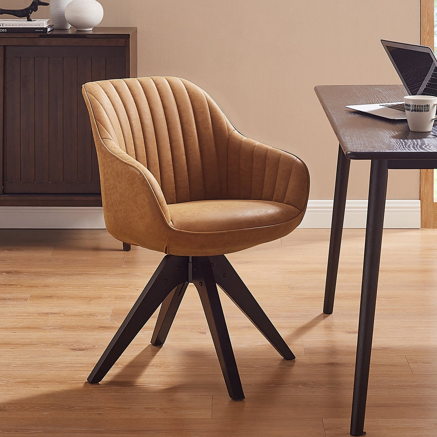 Fauteuil pivotant à accoudoirs pour bureau moderne Art Leon avec pieds en bois