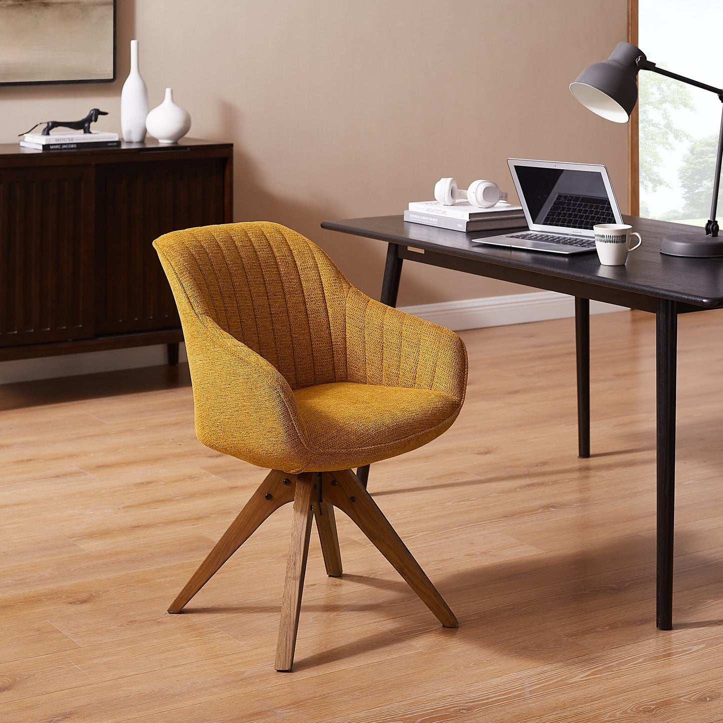 Fauteuil pivotant à accoudoirs pour bureau moderne Art Leon avec pieds en bois