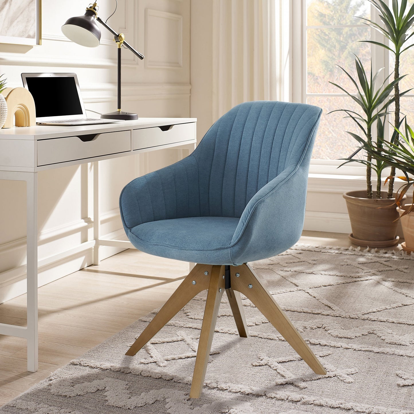 Fauteuil pivotant à accoudoirs pour bureau moderne Art Leon avec pieds en bois