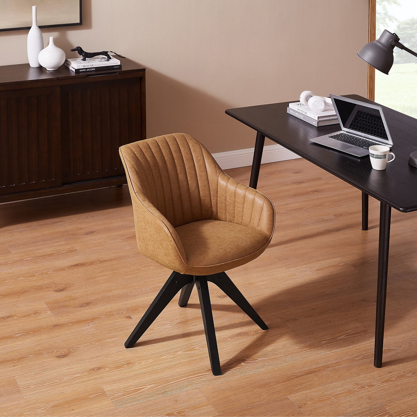 Fauteuil pivotant à accoudoirs pour bureau moderne Art Leon avec pieds en bois