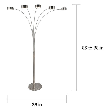 Lampadaire à 5 lumières à arche en acier brossé Charlie de Strick &amp; Bolton