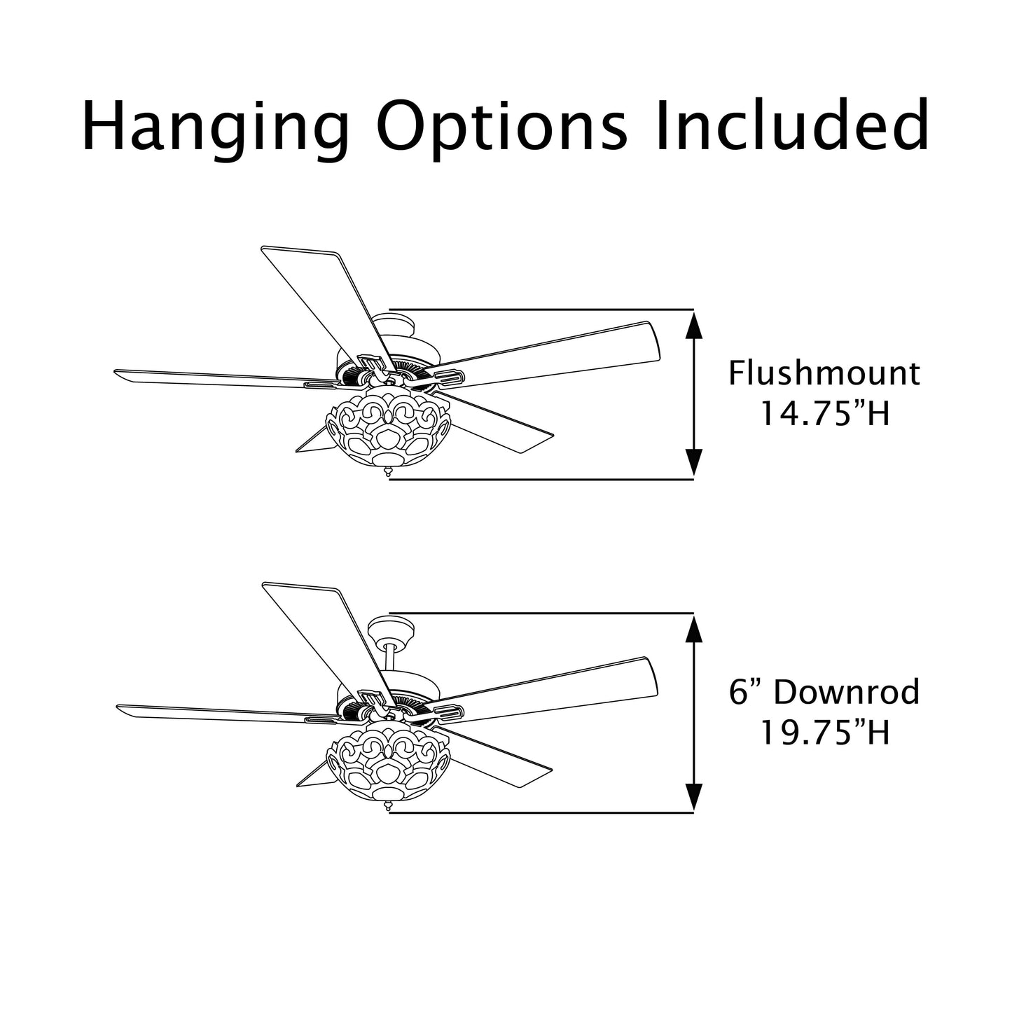 Ventilateur de plafond Astrid River of Goods à 3 pales, bronze huilé multicolore et verre teinté, 52 pouces - 52 x 52 x 14,75/19,75