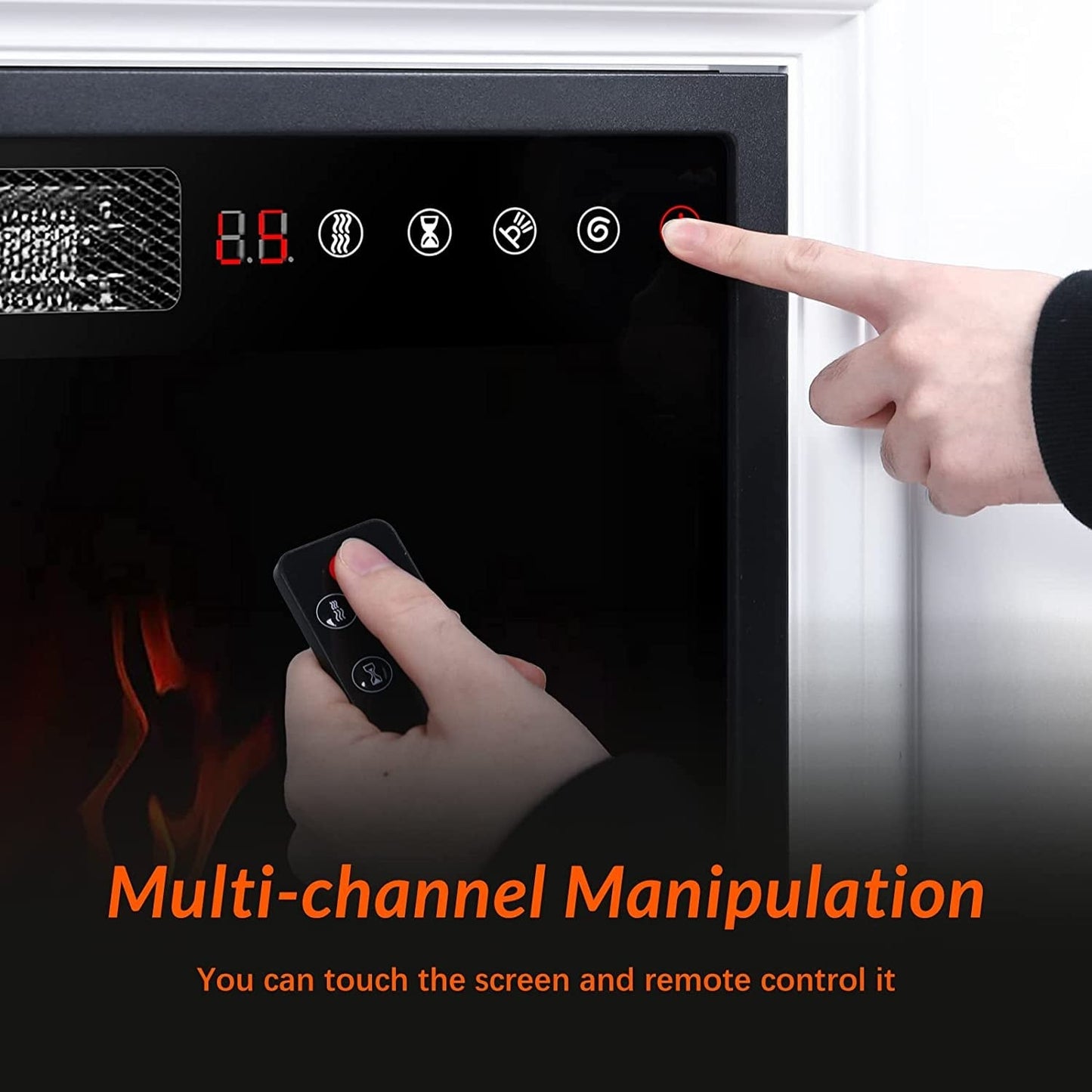 BOSSIN Cheminée électrique 43 pouces avec manteau de cheminée, insert de cheminée électrique 23 pouces, meuble TV indépendant avec foyer en bois