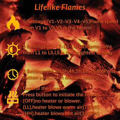 BOSSIN Cheminée électrique 43 pouces avec manteau de cheminée, insert de cheminée électrique 23 pouces, meuble TV indépendant avec foyer en bois