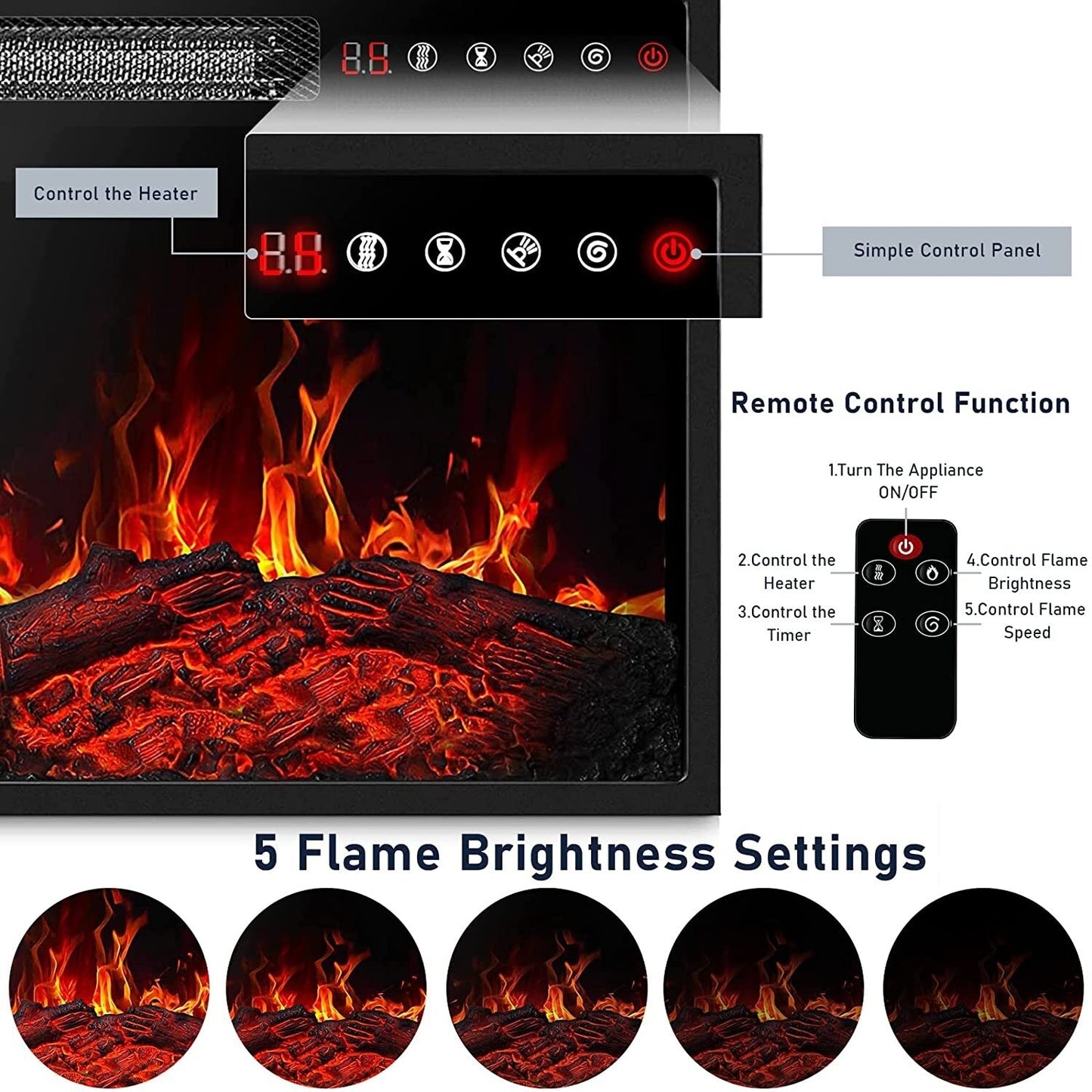 BOSSIN Cheminée électrique 43 pouces avec manteau de cheminée, insert de cheminée électrique 23 pouces, meuble TV indépendant avec foyer en bois