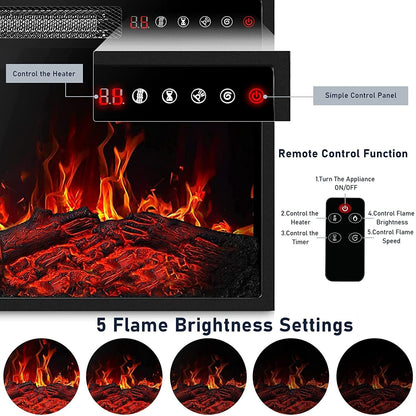 BOSSIN Cheminée électrique 43 pouces avec manteau de cheminée, insert de cheminée électrique 23 pouces, meuble TV indépendant avec foyer en bois