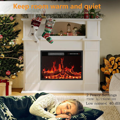 BOSSIN Cheminée électrique 43 pouces avec manteau de cheminée, insert de cheminée électrique 23 pouces, meuble TV indépendant avec foyer en bois