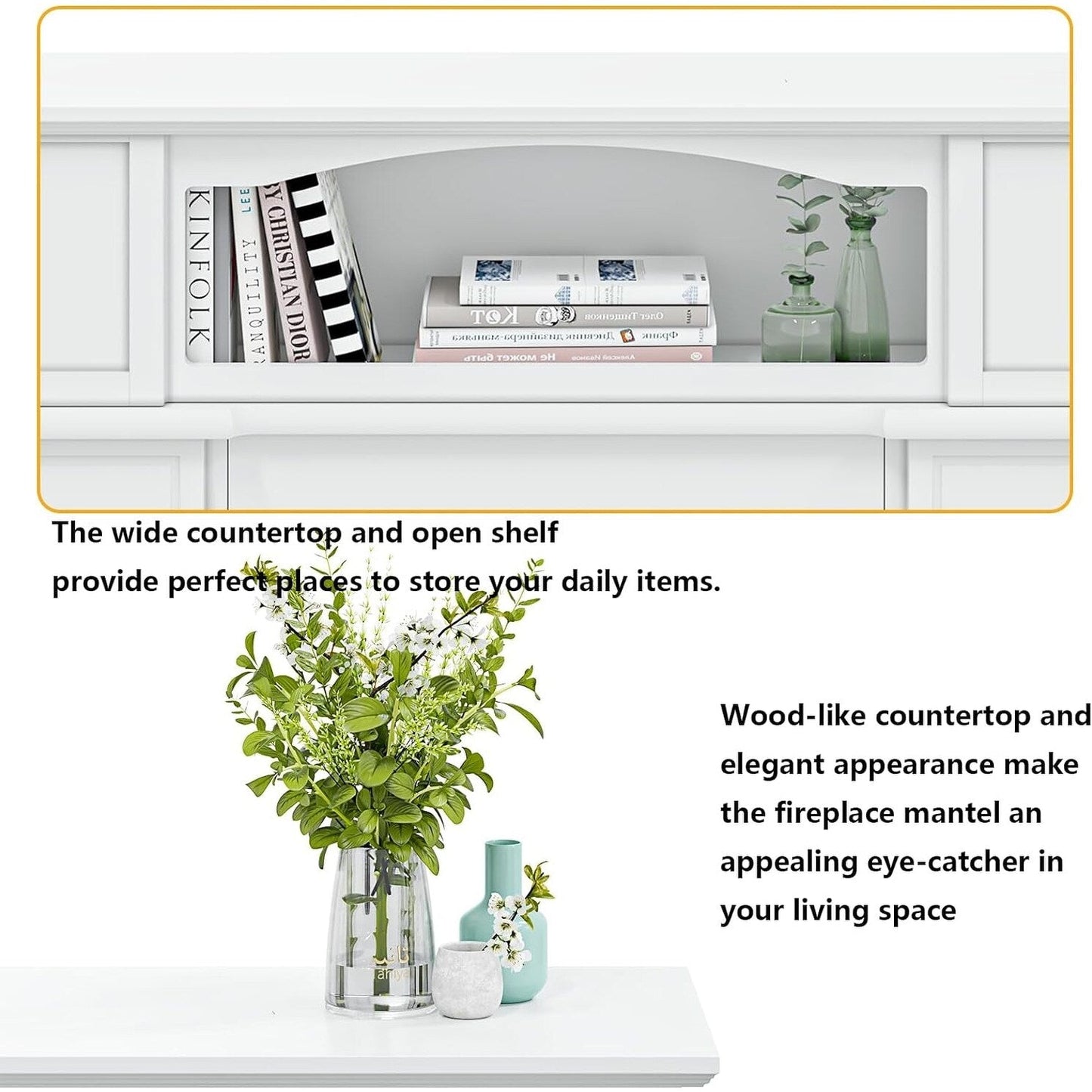 BOSSIN Cheminée électrique 43 pouces avec manteau de cheminée, insert de cheminée électrique 23 pouces, meuble TV indépendant avec foyer en bois