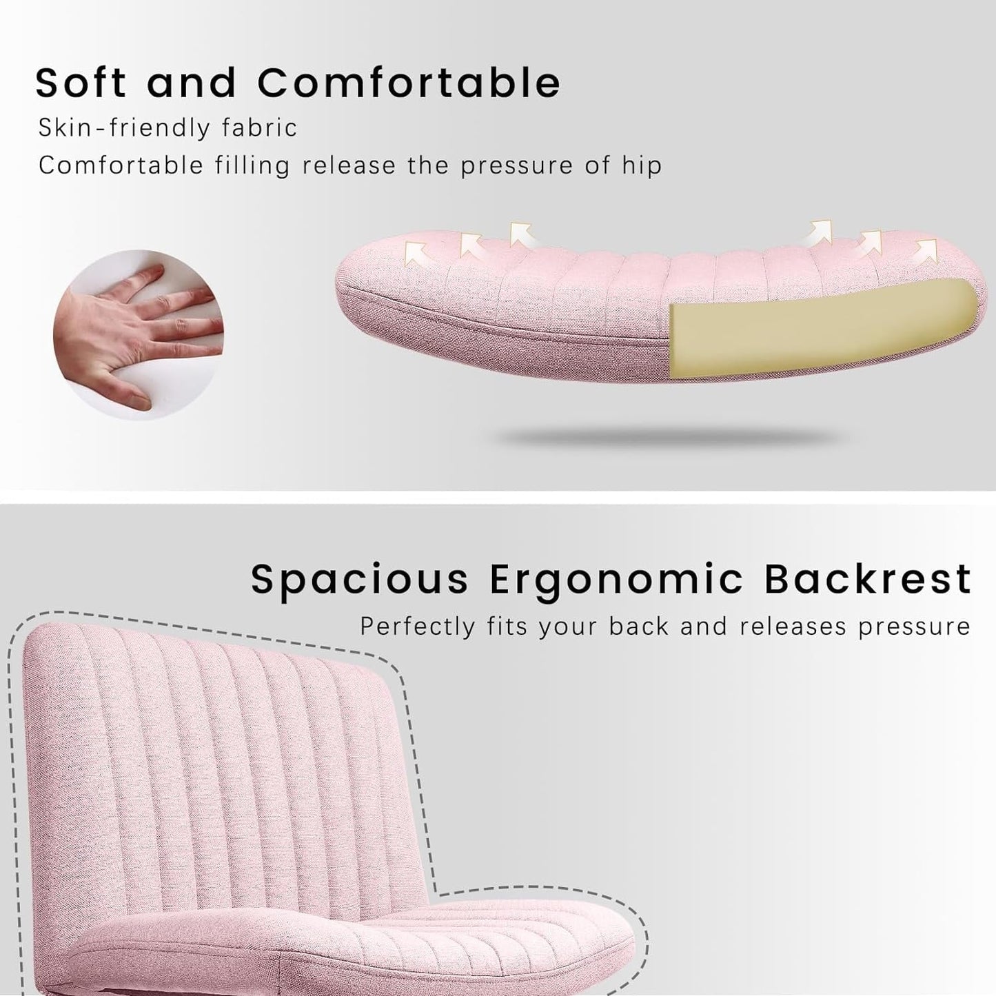 BOSSIN Criss Cross Chair Armless Office Desk Chair No Wheels,Fabric Padded Modern Swivel Vanity Chair office chair