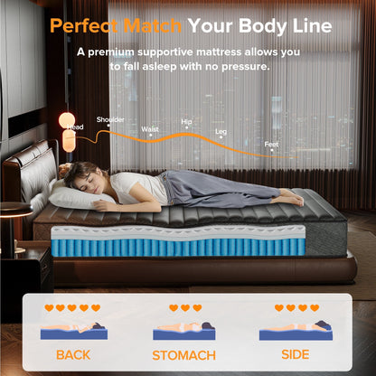 Matelas hybride en mousse à mémoire de forme avec gel, 25 cm (10 po), fermeté moyenne, SweDrea, certifié CertiPUR-US, SGS et OEKO-TEX, respirant et rafraîchissant.