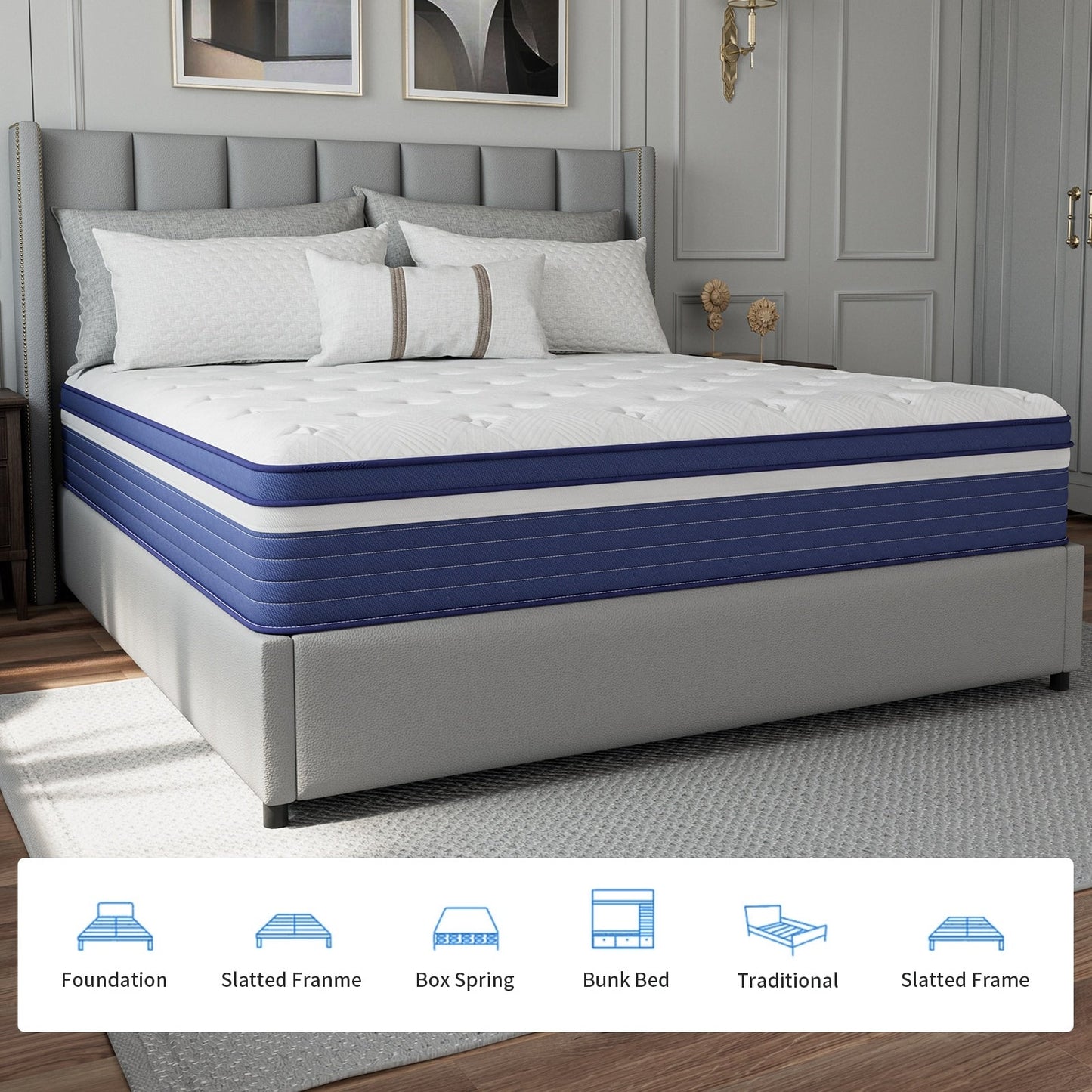 Matelas hybride à ressorts de 25 cm (10 po) SweDrea, à refroidissement et respirant, fermeté moyenne, certifié CertiPUR-US, SGS et OEKO-TEX.