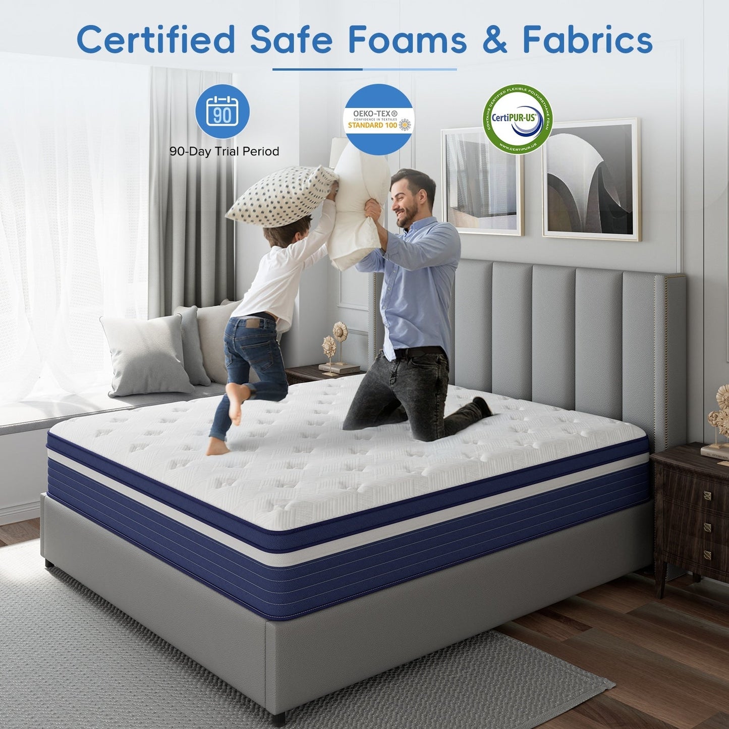 Matelas hybride à ressorts de 25 cm (10 po) SweDrea, à refroidissement et respirant, fermeté moyenne, certifié CertiPUR-US, SGS et OEKO-TEX.